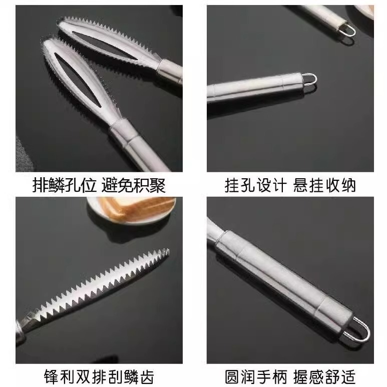 ステンレス鋼の魚鱗スクレーパー、多機能魚鱗スクレーパー、キッチン魚鱗ツール、魚鱗スクレーパー、手動魚鱗除去ツール|undefined