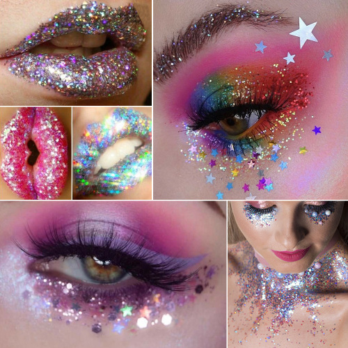6-Color Sparkling Glue-Free Eyeliner Stickers with Glitter Stars, Shimmering Powder Eyeshadow Face Sticker Lip Makeup Gel