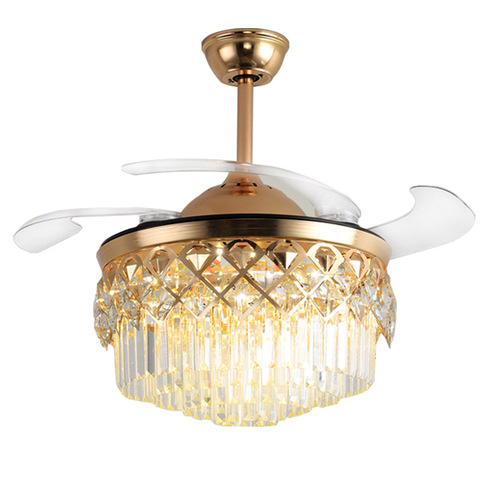 European invisible fan lamp home crystal chandelier frequency conversion living room bedroom restaurant ceiling fan lamp with light fan wholesale