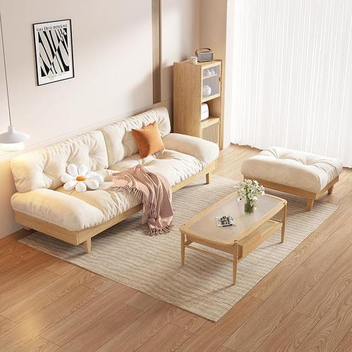Japanese wabi-sabi wind cloud sofa cream white log style technology velvet ash wood solid wood fabric sofa combination