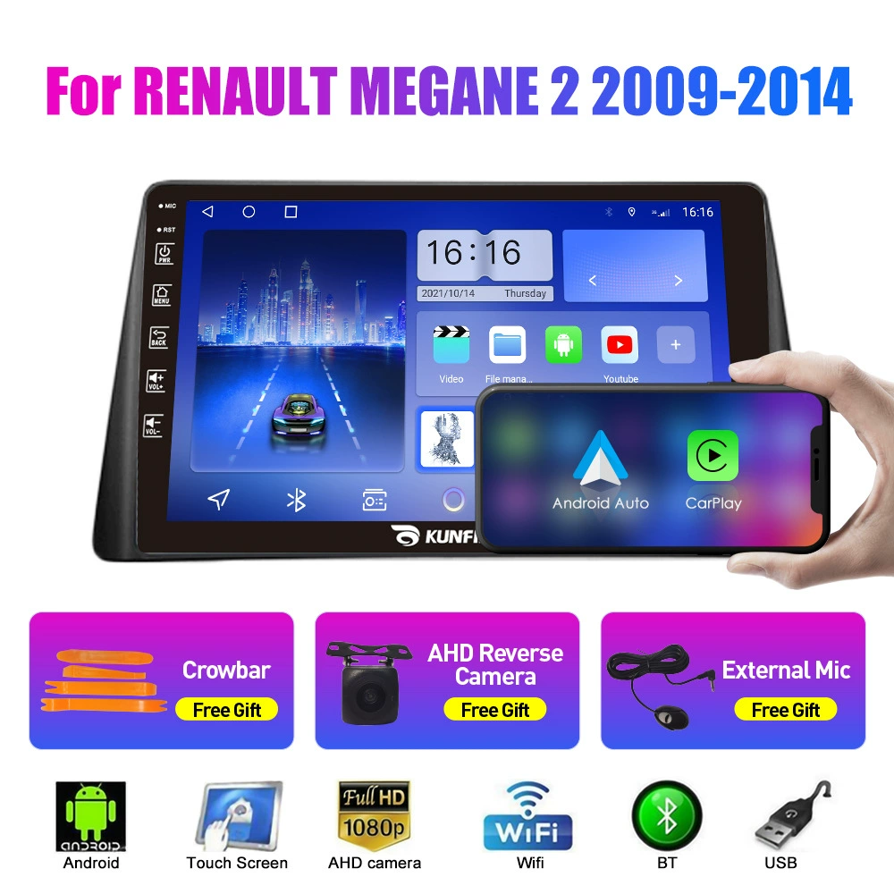 Подходит для Renault Megane 2 2009-2014 навигационная система Android 9-дюймов зеркало заднего вида встроенный автомобильный модуль