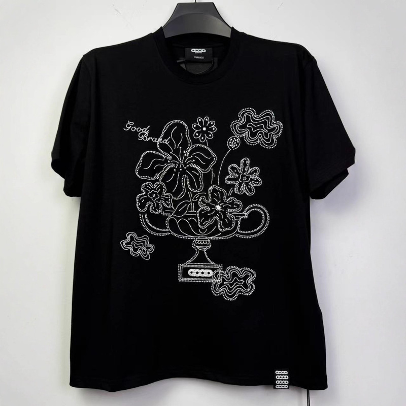 In Stock Goodbraad Blooming Flower Hand-Painted Peace Flower Fashion Short-Sleeved T-Shirt for Men and Women