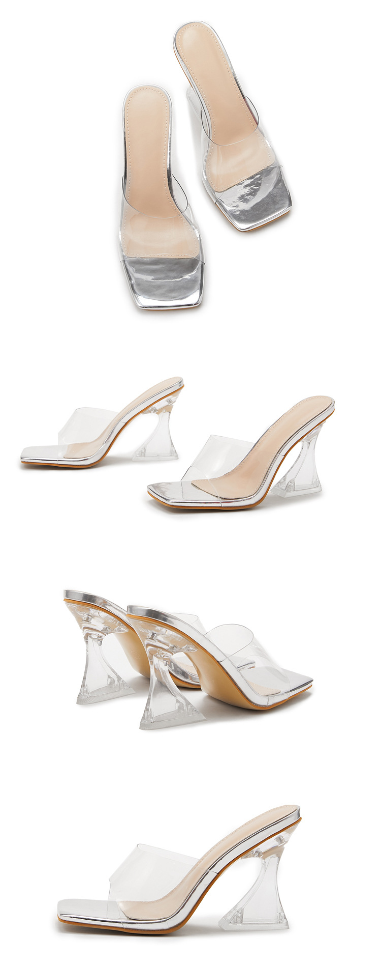 Transparent High-Heeled Square Toe Sandals NSSO107868