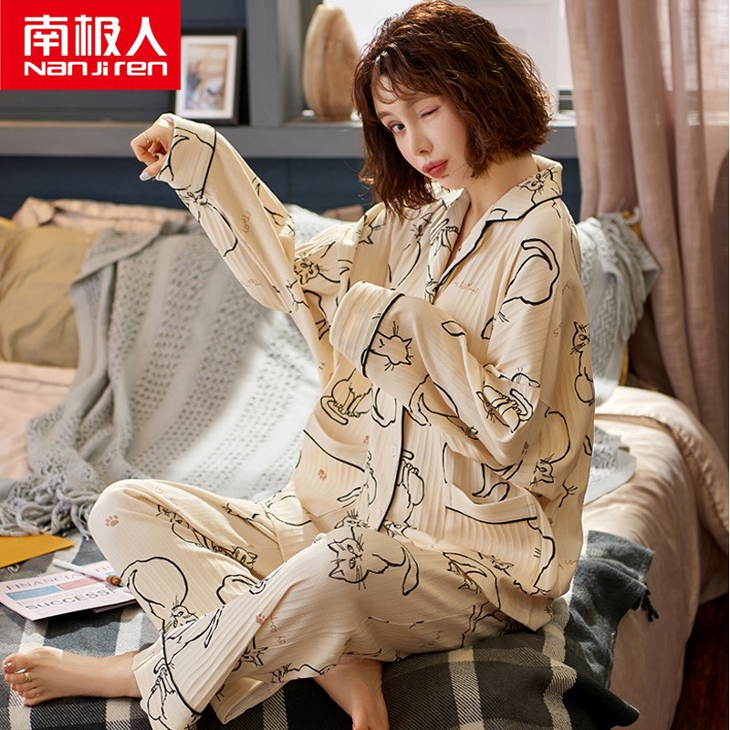 Pijamas de mujer de primavera y otoño 100% algodón de manga larga celebridad de Internet lindo traje de Casa primavera y verano 2021 Nuevo