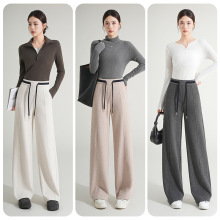 锋与兰 秋冬加厚休闲裤女直筒垂感修身弯刀裤高腰显瘦香蕉裤批发