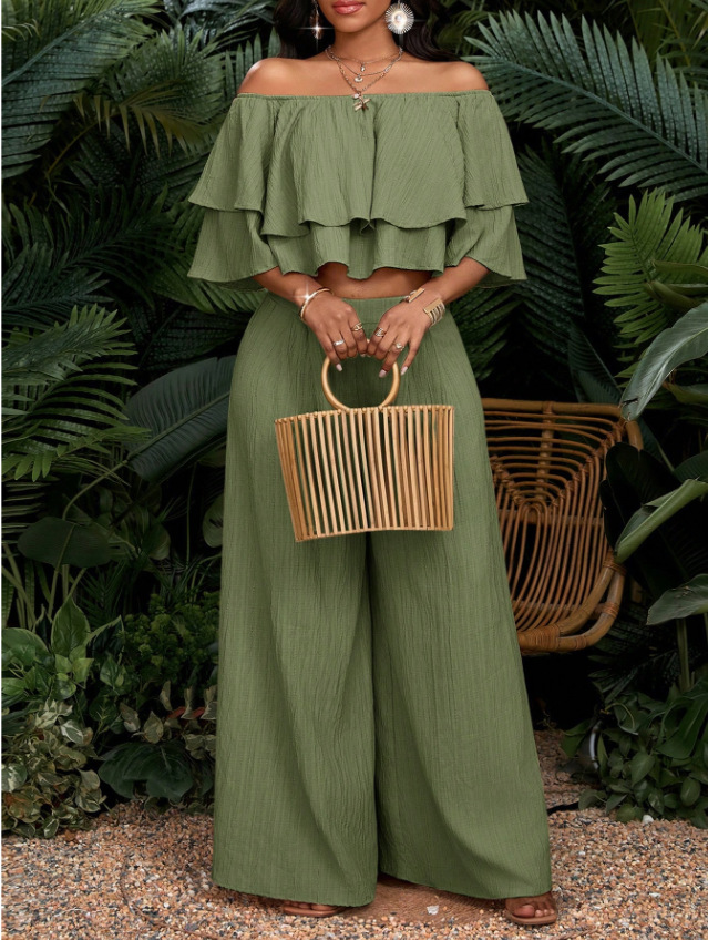 Elegantes Damen-Freizeit-Set: Schulterfreie, doppellagige Hose in Unifarben_voghion.com