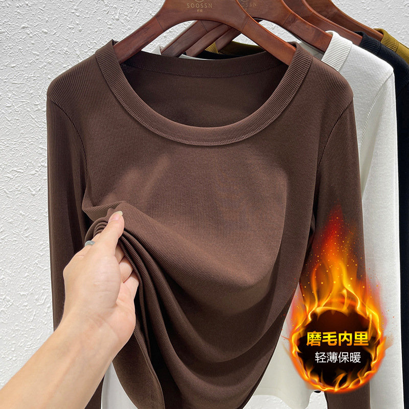 브라운 [긴팔,라운드넥,벨벳]
