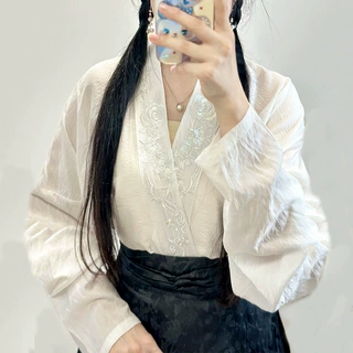 原创汉服女交领汉元素改良飞机袖衬衣女士春夏新款