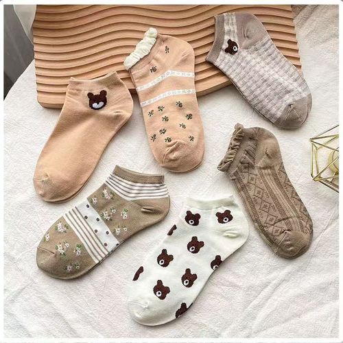[Women's Socks] Lace Bear Combination Spring and Autumn Cartoon Low Cut Shallow Mouth Short Socks Trendy Korean Boat Socks Wholesale