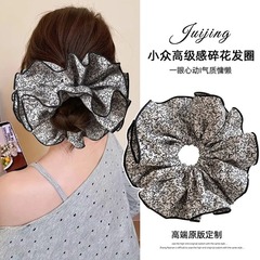 女性用の軽くて豪華な文学的な花柄のヘアゴム、女性用のレトロなハイエンドのポニーテールヘアロープ、ヘアアクセサリー、ヘアロープ