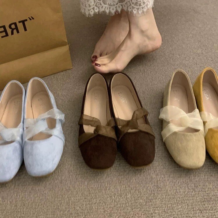 Gentle Evening Breeze Ballet Shoes for Women 2025 New Bow Flats Mary Jane Shoes Elegant Versatile Scoop Shoes