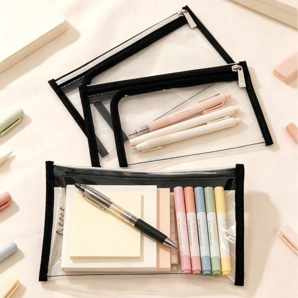 Tiktok Hot-Selling Transparent Pvc Zipper Bag Waterproof Makeup Storage Bag Student Pencil Case Travel Toiletry Bag Wholesale