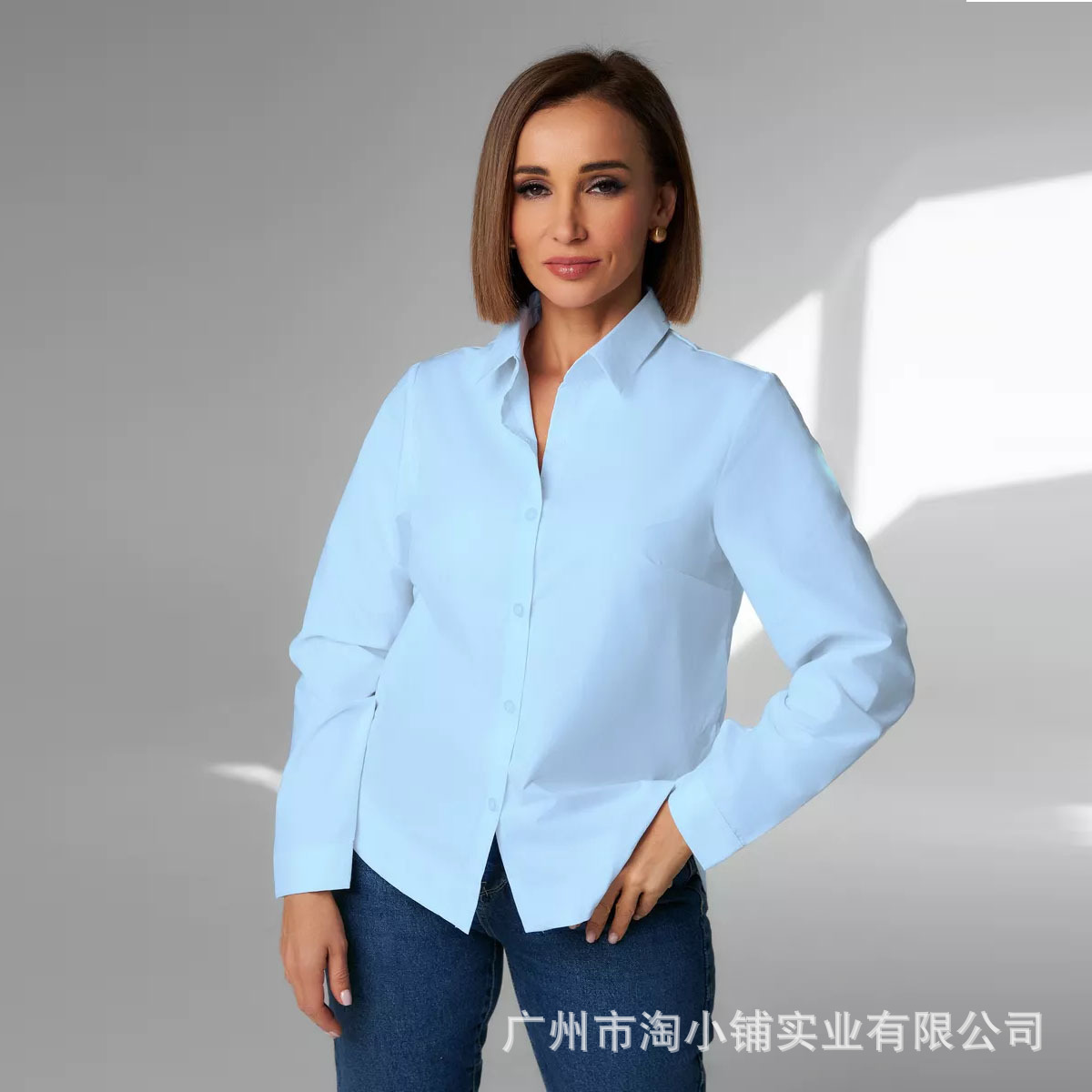 新款跨境欧美女装亚马逊长袖衬衫外贸女式时尚衬衣修身透气简约女