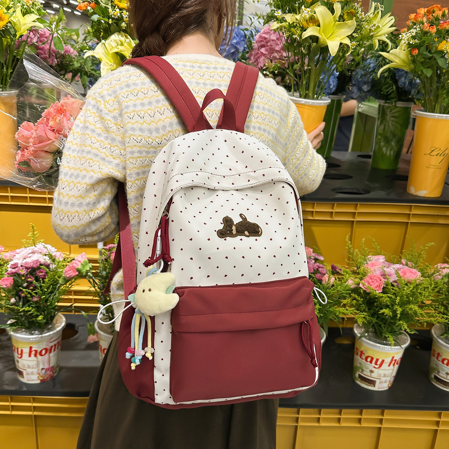 New Japanese-Style Ins Backpack for Women, Fresh and Youthful Schoolbag for Middle School Students, Lightweight Commuter Color-Blocking Casual Backpack
