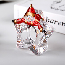 可爱卡通雪人彩色玻璃蜡烛台烛光晚餐桌面摆件香薰蜡烛底座烛台