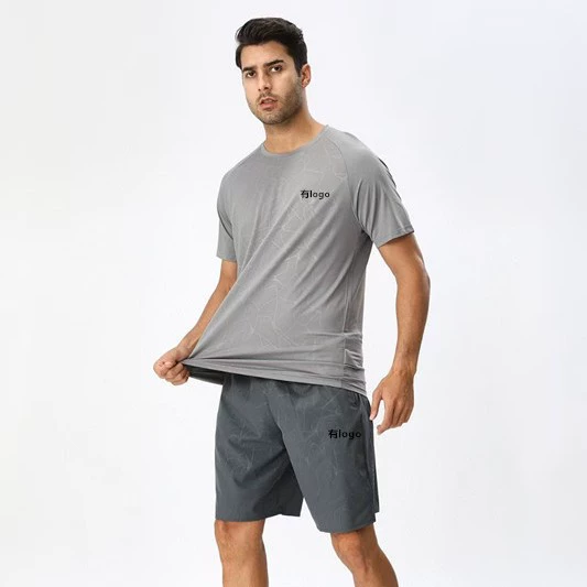 Мужской летний спортивный костюм для внешней торговли, футболка с короткими рукавами + шорты, комплект из 2 предметов для бега, фитнеса, дышащая, быстросохнущая спортивная одежда