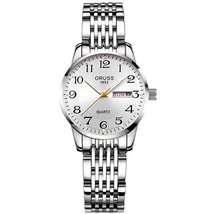 Watch with Large Dial, Quartz Watch, Calendar, Steel Band, Women's Watch, Fashionable Casual Women's Watch