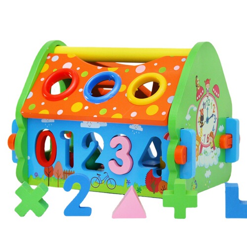 Baby portable cartoon farm smart house animal shape knocking ball storage building blocks disassembly and matching wooden toys