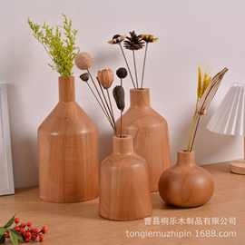 ins北欧复古禅意客厅实木干花花瓶摆件茶室餐桌插花小花器装饰