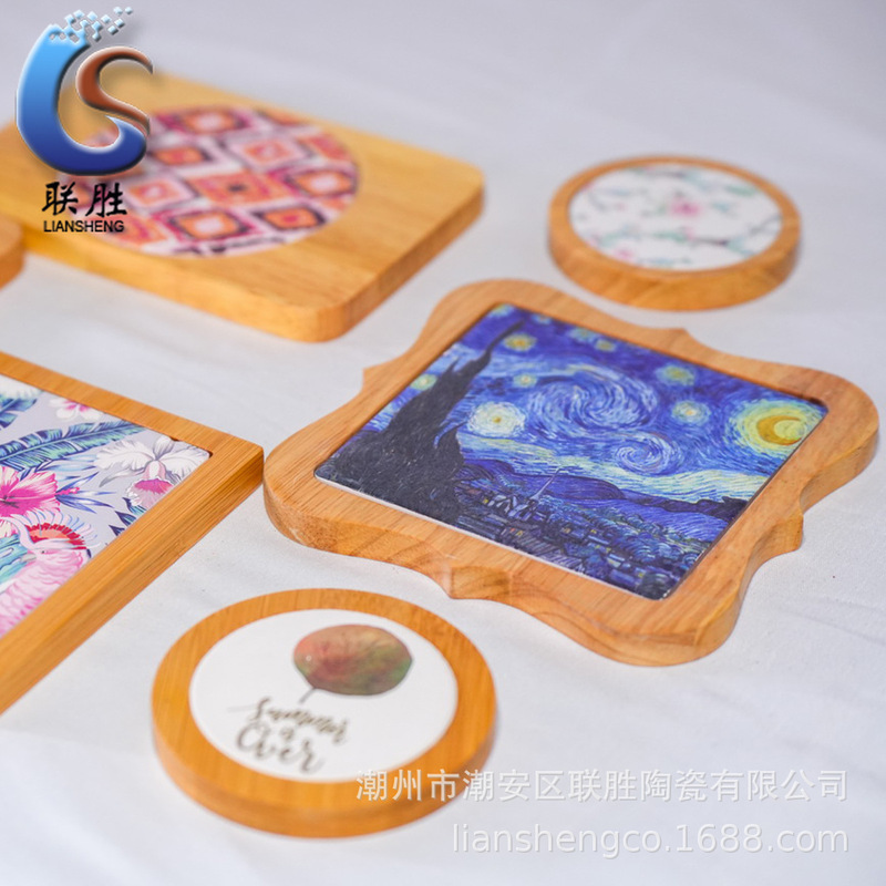 Wholesale Ceramic Absorbent Coasters with Wooden Frame Pot Holders, Ins-Style Pattern, Customizable Home Desktop Ceramic Coasters Wholesale Ceramic Absorbent Coasters with Wooden Frame Pot Holders, Ins-Style Pattern, Customizable Home Desktop Ceramic Coasters
