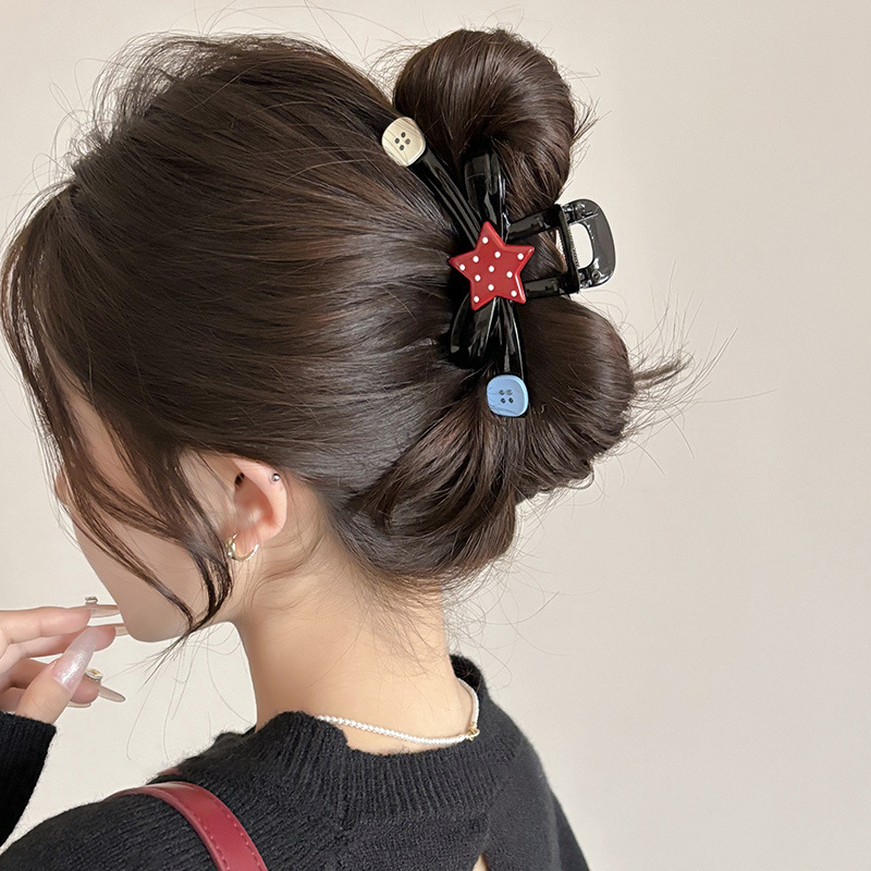 Punto de ondas estrellas botón clip de agarre classy clip de tiburón clip de cabello detrás de la cabeza adorable clip de cabello de niña clip de cabello