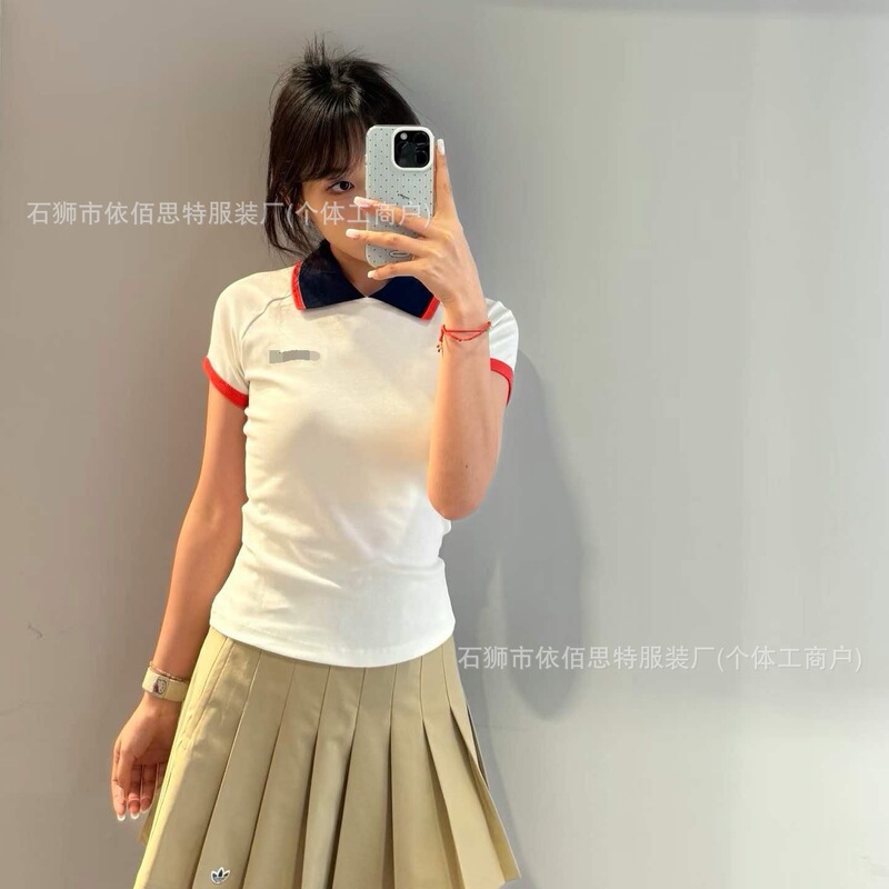 Adidas Trefoil Embroidered Lapel T-Shirt Summer Style Casual Simple Slim Fit Sports Short Sleeve College Style Polot