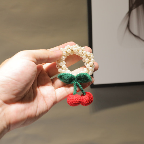 Autumn and winter new sweet cherry hair accessories pearl hair ties that do not hurt your hair hair accessories balls scalp tendons children's hair accessories hair ties