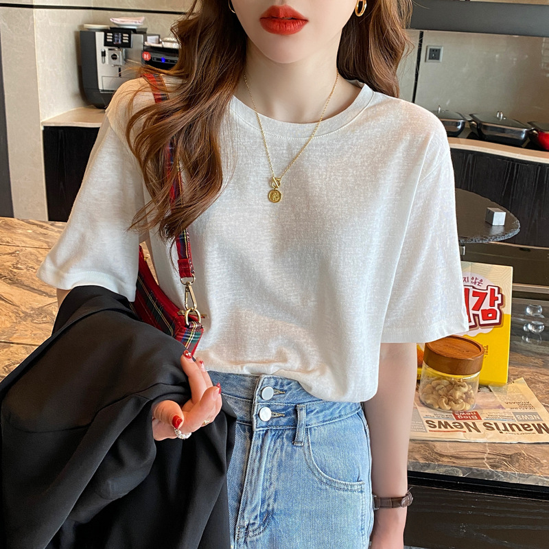 T-Shirt for Women, Summer Short-Sleeved 2026 New Style Loose Round Neck Half-Sleeved T-Shirt White Thin Outer Top