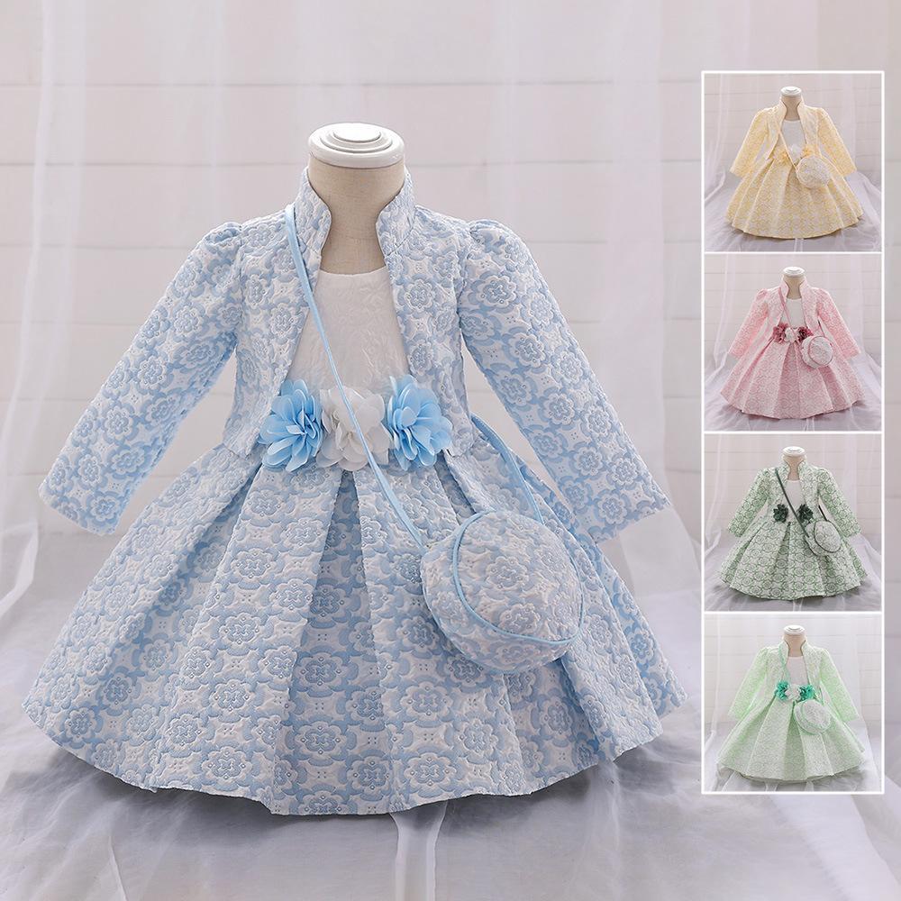 Neues Kleid für Säuglinge und Kleinkinder, Partyanzug für den ersten Geburtstag des Babys, bedrucktes, plissiertes, langärmeliges Kleid_voghion.com