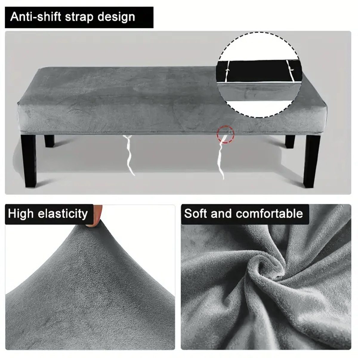 Funda de terciopelo elástica plateada para banco Amazon con cuerda, antideslizante, a prueba de polvo, funda universal de terciopelo de color sólido para taburete y silla.