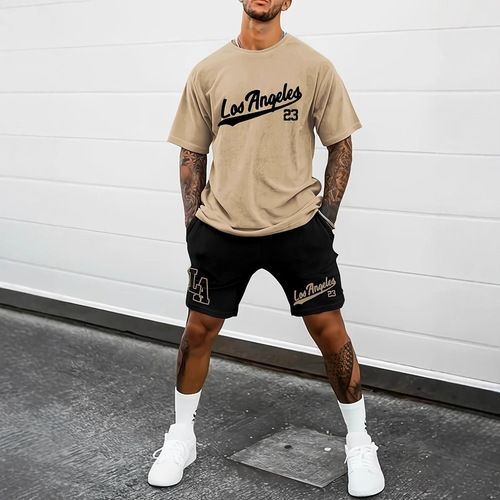 Loose, casual, and stylish T-shirt men's sportswear set—cross-border new summer short-sleeved shorts with 3D digital printing.