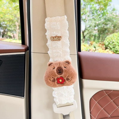 cute decoration, Seat belt shoulder pad - moneyful-flower-capibala-1-puff-shoulder-pad