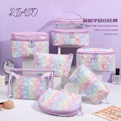 漸變愛心字母化妝收納包便攜外貿手提便攜化妝工具收納時尚簡約