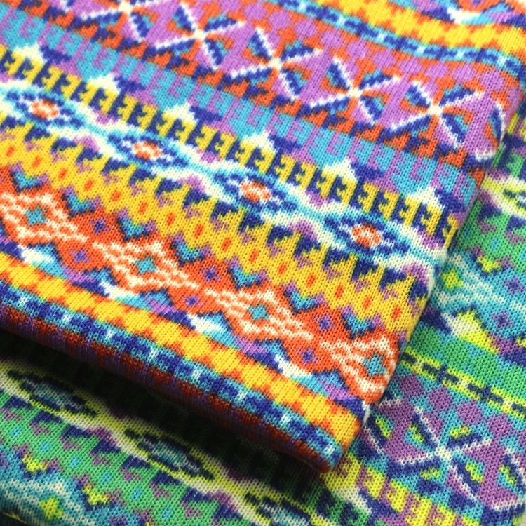 印花粗针布针织纬编并线再生涤纶GRS单面绒分散印花粗针绒布面料