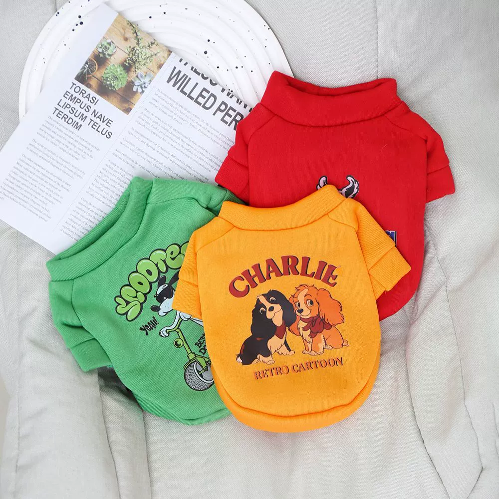 Спотовая осенняя и зимняя одежда для домашних животных милая иностранная мультяшная куртка с круглым воротником