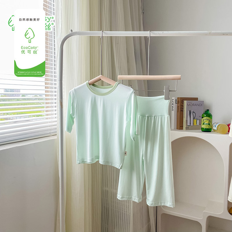 2026 Children's Summer Eco-Friendly High-Waist Air Conditioning Clothing Set for Boys and Girls, Short-Sleeve Belly-Protecting Pajamas and Home Wear