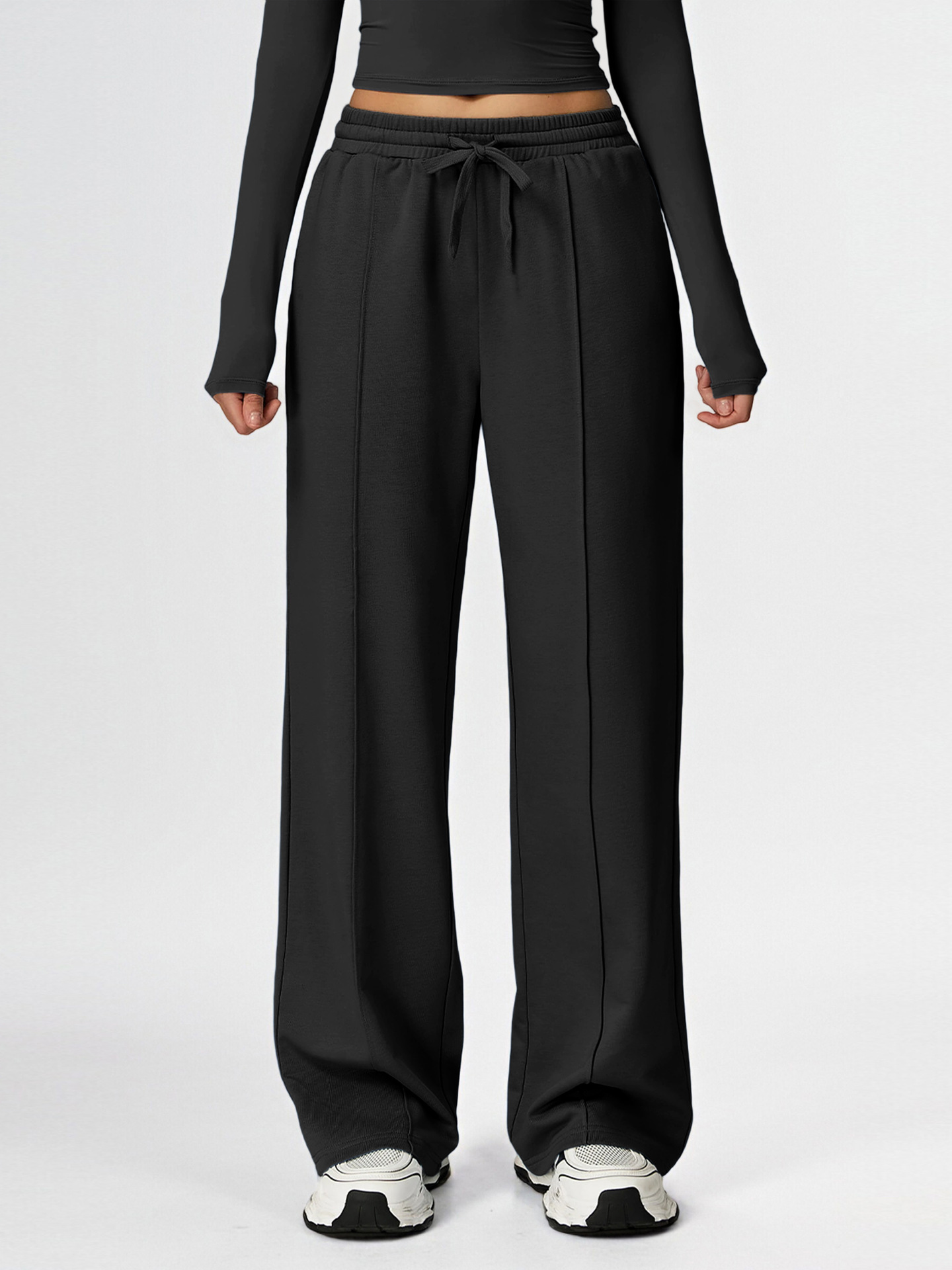 Primavera y otoño nuevos pantalones deportivos de alta cintura sueltos de bolsillo pantalones casuales rectos en el exterior pantalones deportivos versátiles mujeres