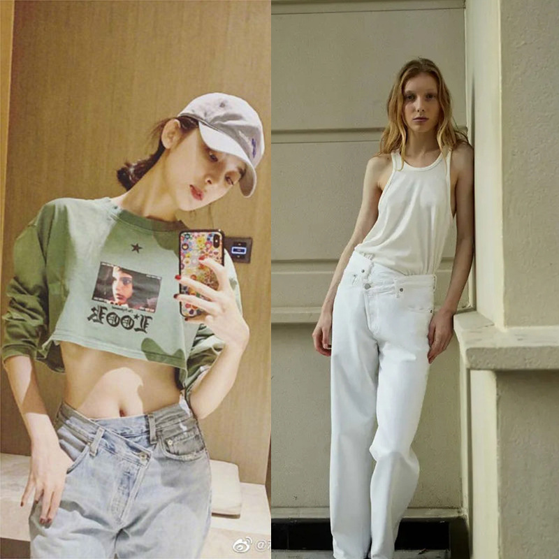 Ag Cross-Waist Straight-Leg European and American Style Ag Same Style Cross-Misaligned High-Waisted Cropped Straight-Leg Jeans for Women Ag Cross-Waist Straight-Leg European and American Style Ag Same Style Cross-Misaligned High-Waisted Cropped Straight-Leg Jeans for Women