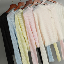 跨境防晒空调针织开衫女 2023夏季新款长袖外搭毛边罩衫短款薄款