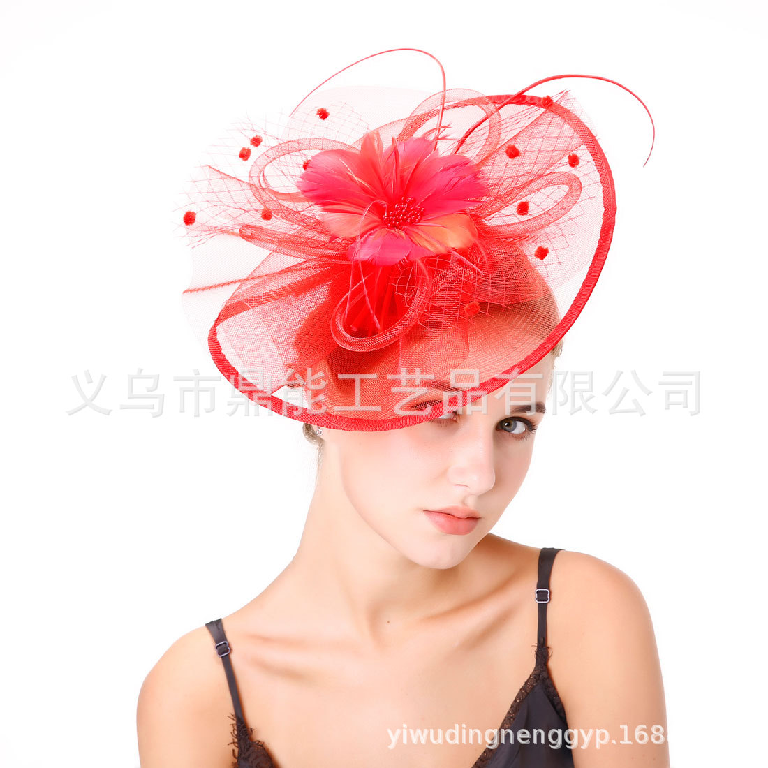 European and American Ladies' Linen Mesh Hat British Fashion Banquet Horse Racing Festival Large Mesh Mysterious Face-Covering Hat Headdress