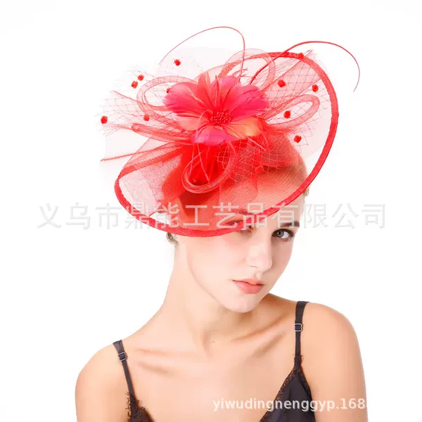European and American Ladies' Linen Mesh Hat British Fashion Banquet Horse Racing Festival Large Mesh Mysterious Face-Covering Hat Headdress
