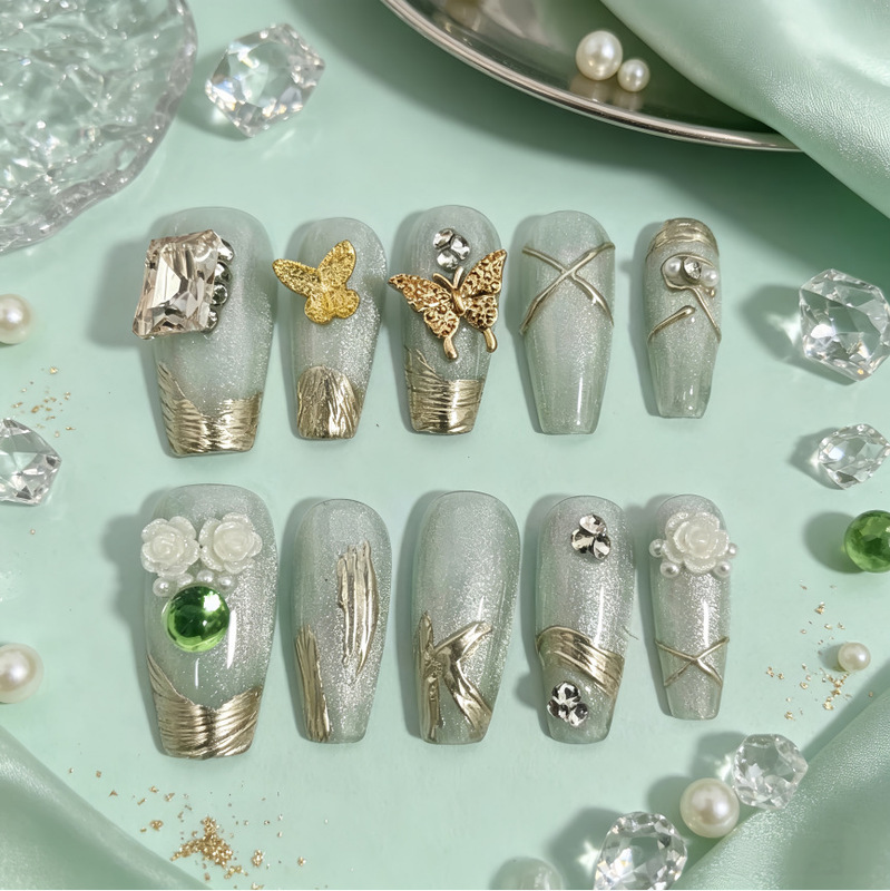 Jade Cat Eye Butterfly Camellia Nail Art, Light Luxury, High-End, Popular, Sparkling, Whitening, Cat Eye Wearable Nails, Short Style, Wholesale Jade Cat Eye Butterfly Camellia Nail Art, Light Luxury, High-End, Popular, Sparkling, Whitening, Cat Eye Wearable Nails, Short Style, Wholesale