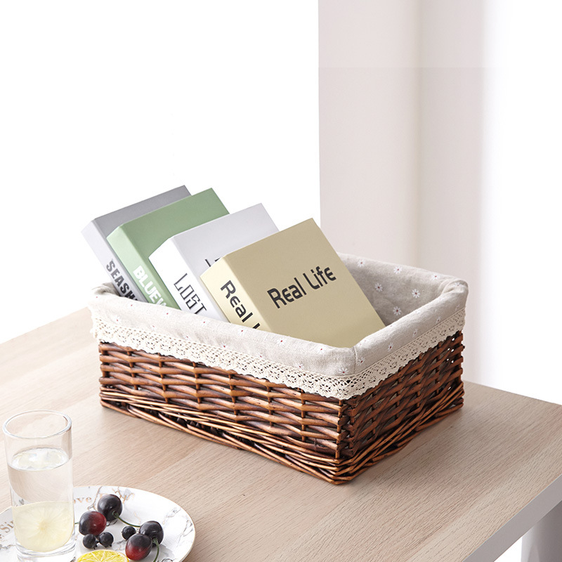 Cesta de almacenamiento tejida de ratán cesta tejida caja de almacenamiento de artículos diversos snack caja de almacenamiento de juguete caja de almacenamiento
