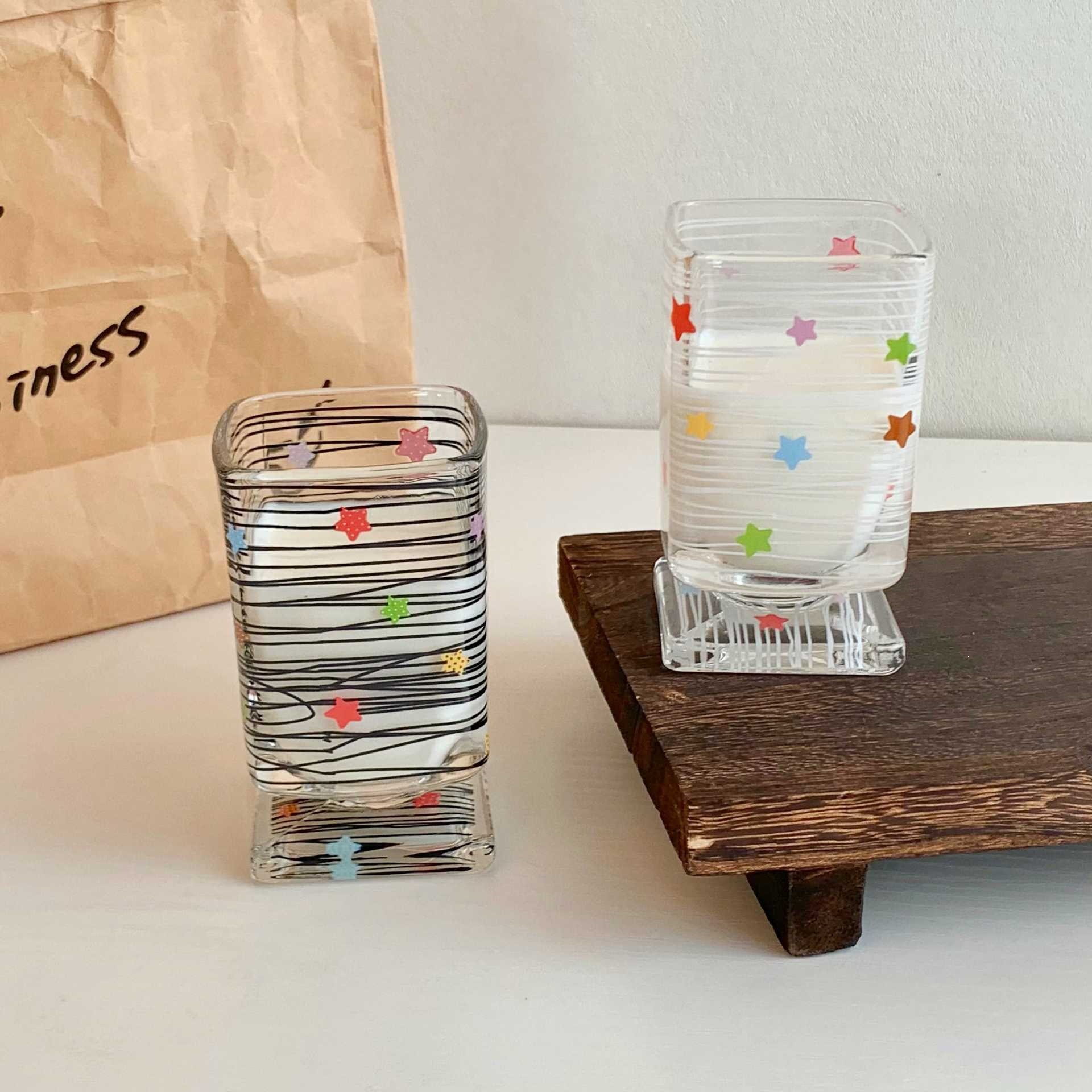 Cute Star Pattern Glass Cup For Juice And Milk Elegant Design_voghion.com