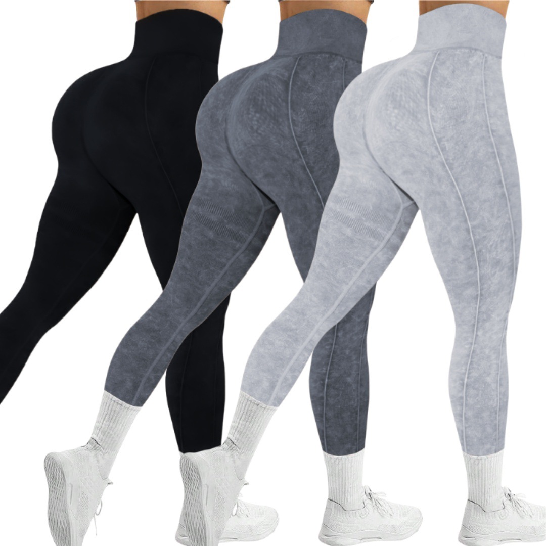 Pantalones de yoga ajustados de lavado de arena sin costuras europeos y americanos transfronterizos