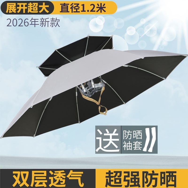 2026 New Model Fishing Umbrella Hat, Extra Large Double-Layer Sun Protection, Extra Large Foldable Umbrella Hat
