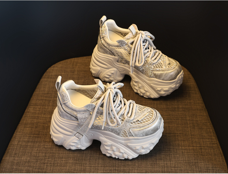 Giày sneaker nữ đế dày tăng chiều cao lưới thoáng khí phong cách daddy — màu trắng chi tiết 5