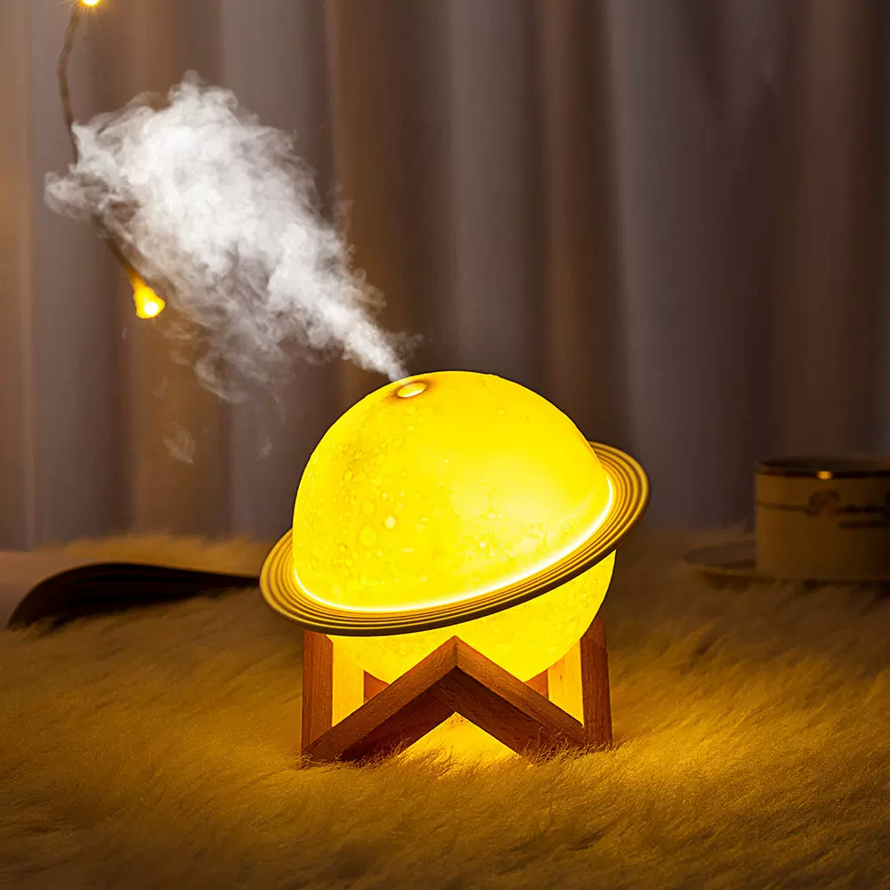 创意新款星球加湿器家用大雾量小夜灯3D打印月球加湿器空气净化器