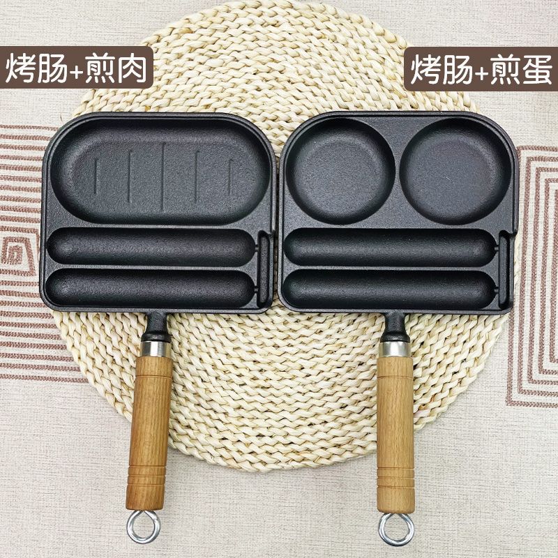 新款铸铁烤肠锅烤肠神器烤盘二合一烤肠煎蛋锅网红摆摊烤肠机小型