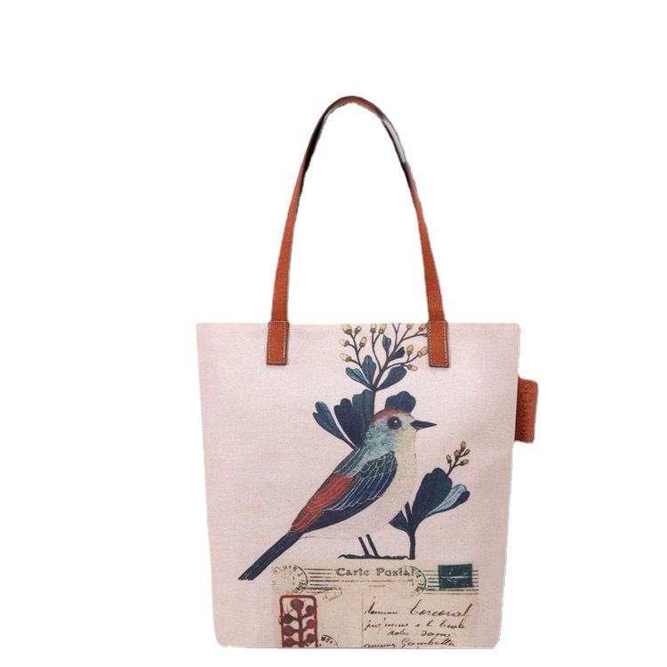 女生斜挎烫画包新款16安厚帆布手提购物袋 休闲风冲孔袋 彩色logo